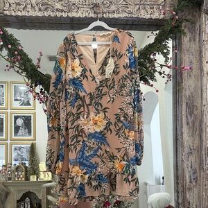 Entro Floral Mini Dress - Blue and Tan